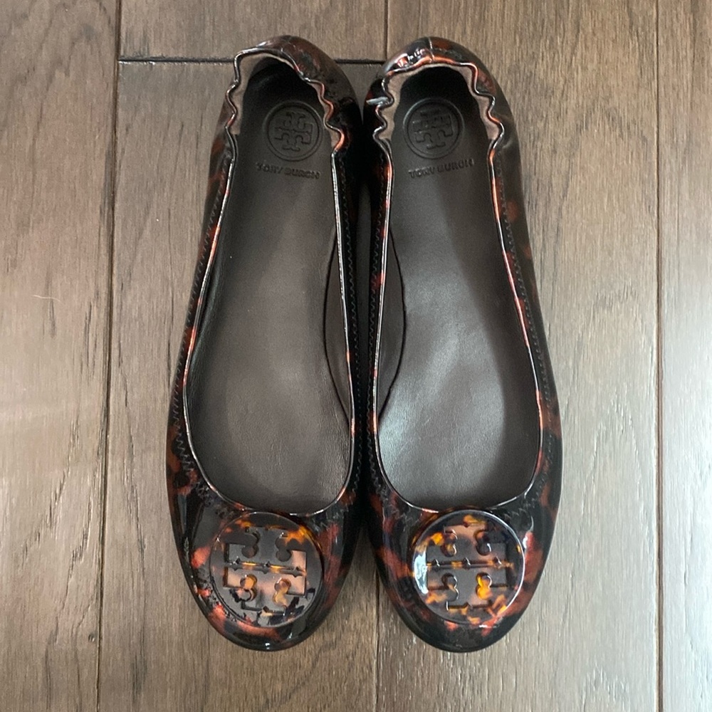 Tory Burch Tortoise Shell Minnie Reva Travel Flats Size 8.5